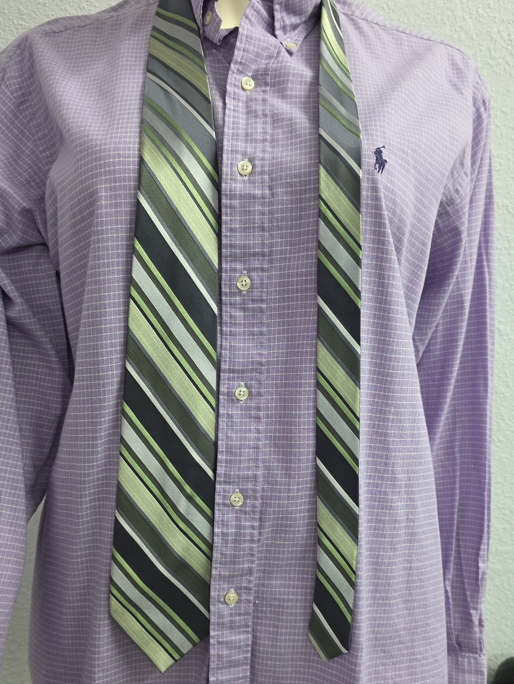 Van Heusen Silk Striped Necktie Navy Gray Green Classic Business Tie